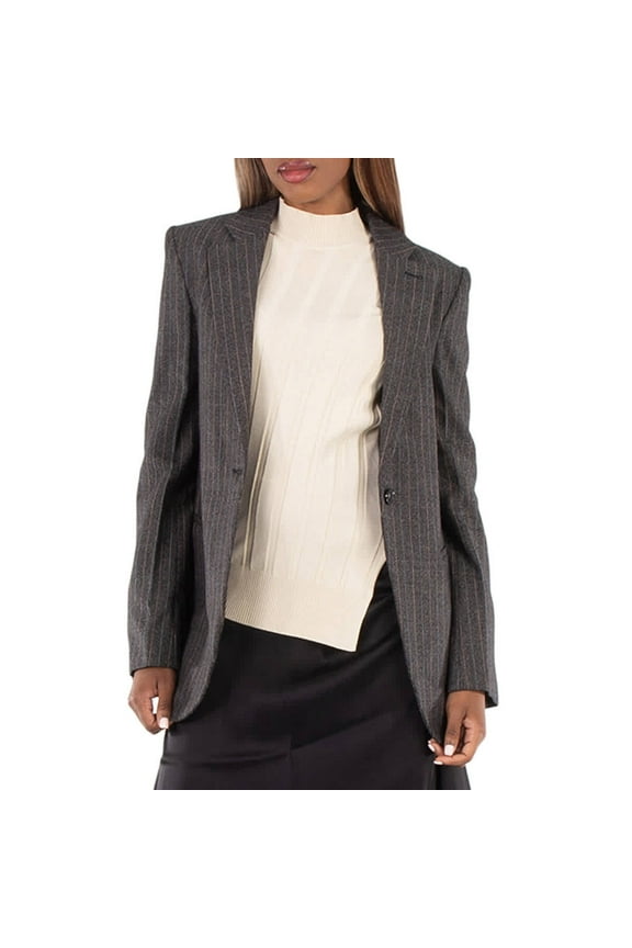 Ladies Grey Pinstripe Single-Breasted Blazer, Brand Size 36 (US Size 2)