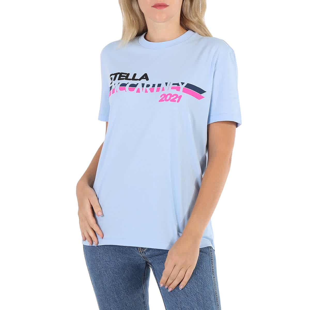 Stella McCartney Ladies Light Blue Moto Logo Print T-shirt