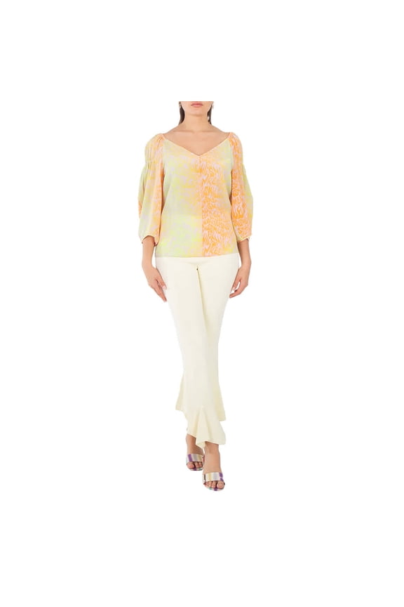 Ladies Yellow High Waist Flared Ruffled Pants, Brand Size 34 (US Size 0)