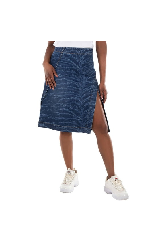 Tiger Pattern High-Rise Denim Midi Skirt, Size X-Small