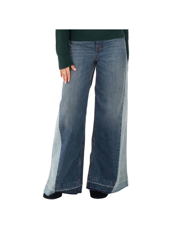Wide-Leg Two-Tone Panelled Jeans, Waist Size 27"