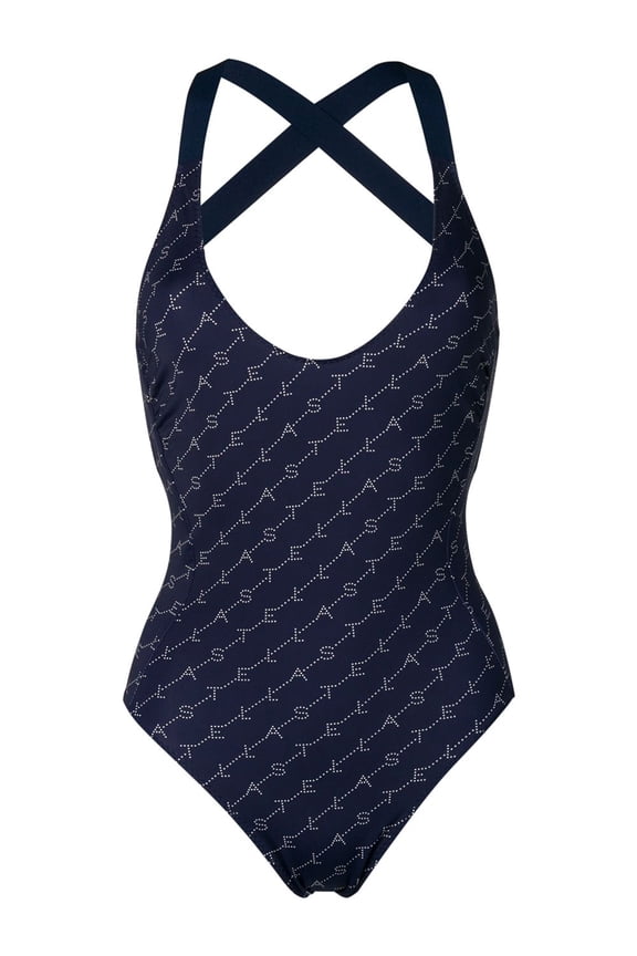 Women's Monogram One Piece Swimwear, Blue/Cream, Small