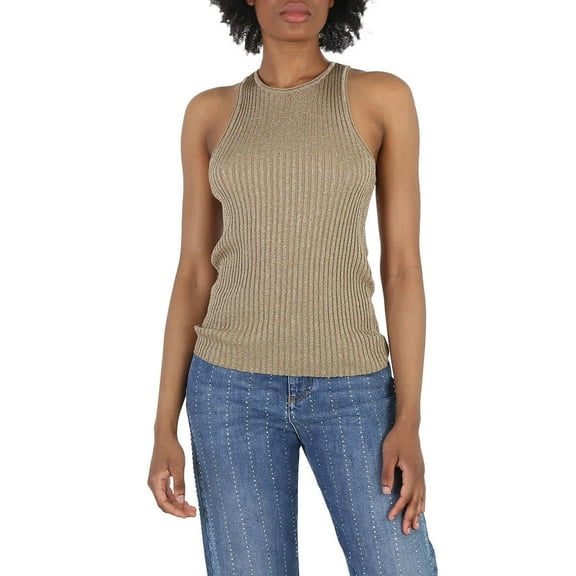 Stella Mccartney Ladies Gold Sparkle Ribbed-Knit Racer Tank Top, Brand Size 38 (US Size 4)