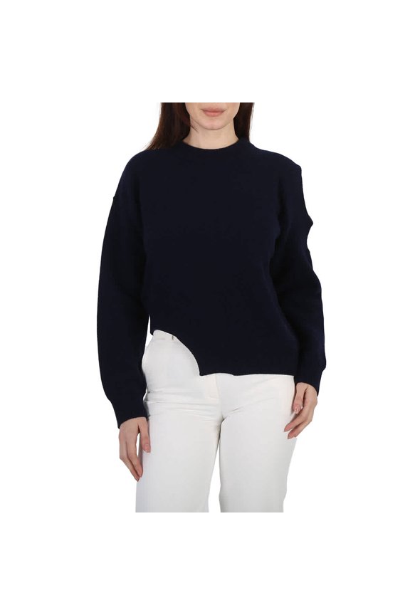 Navy Regenerated Asymmetric Cold-Shoulder Jumper, Brand Size 40 (US Size 6)