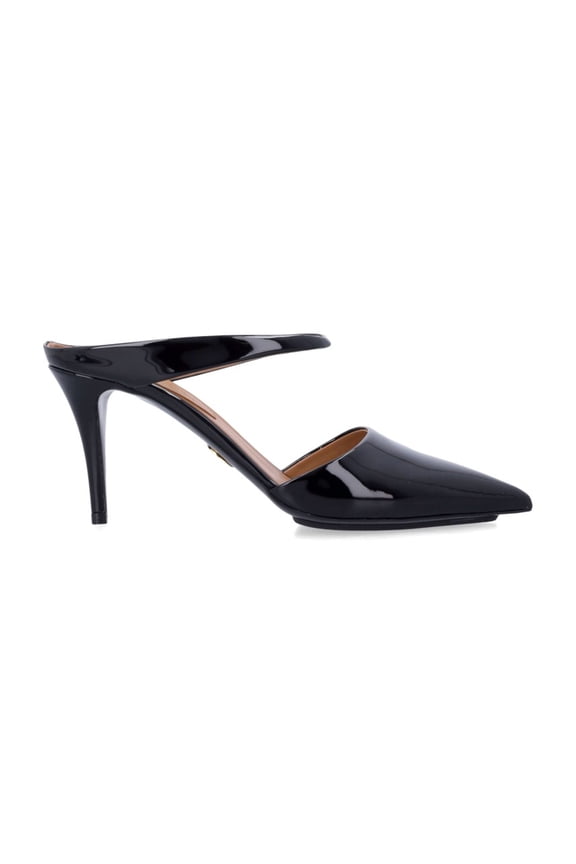 Pointed-Toe Mules With Glossy Finish And Double Strap Design Black (Women's)