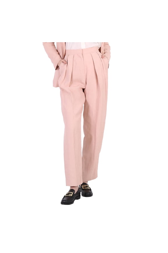 Rose Fluid Linen Pleat Front Straight Leg Trousers, Brand Size 34 (US Size 0)