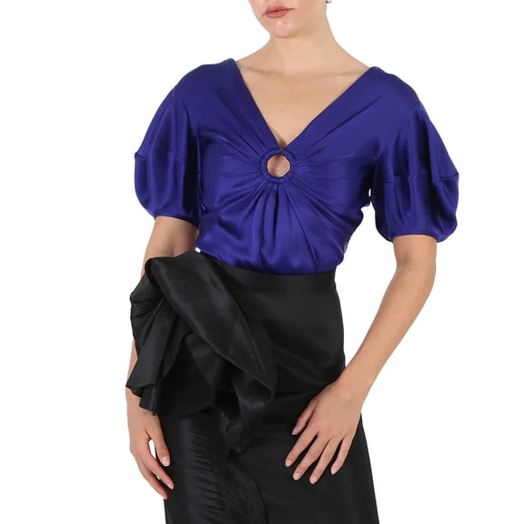 Stella Mccartney Sapphire Blue Puff-Sleeve Ruched Blouse, Brand Size 36 (US Size 2)