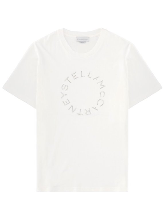 White Circular Fine Dots Logo Cotton T-Shirt (Women's)