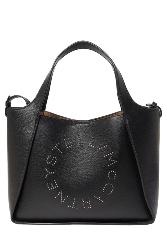 Women's Circular Perforated Logo Textured Tote Bag Black