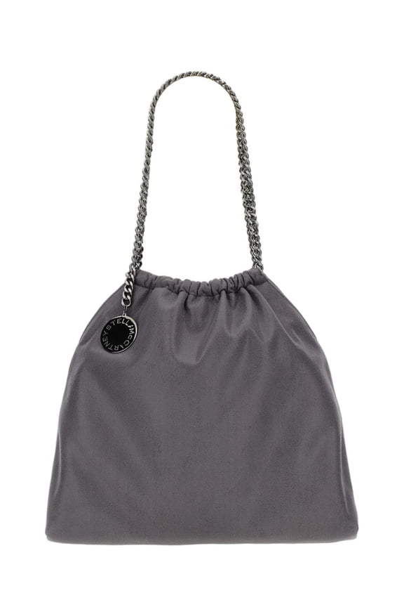 Women's Medium Gray Falabella Drawstring Bag With Ruthenium Chains Grey