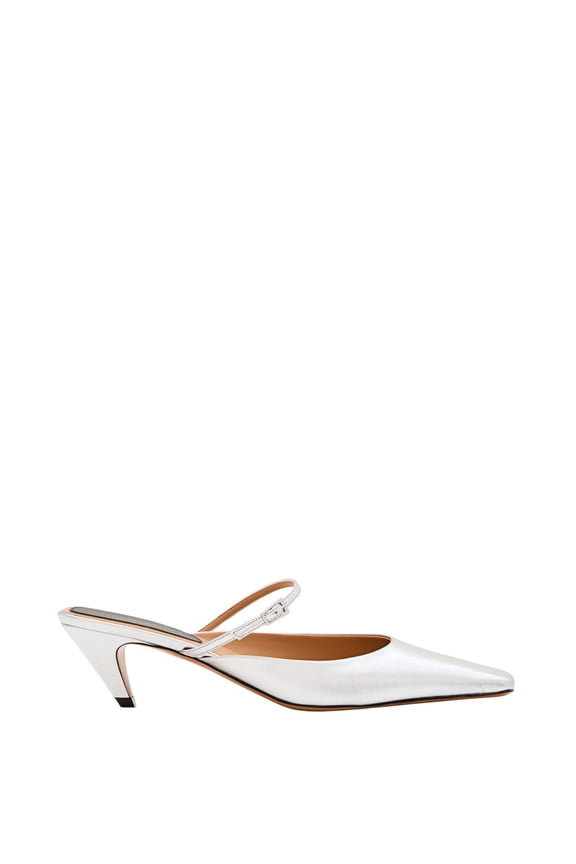 Metallic Finish Faux Leather Mules Silver (Women's)