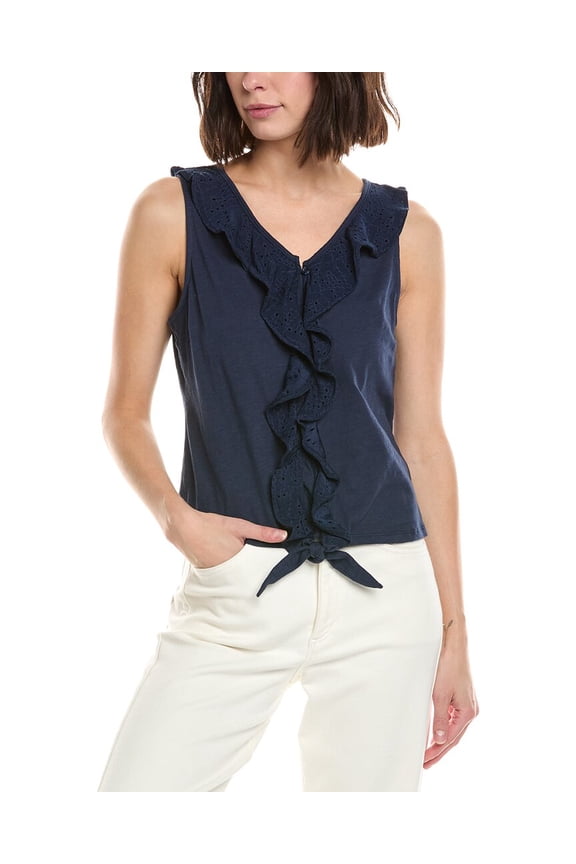 womens Anna Ruffle Neckline Blouse, m, Navy