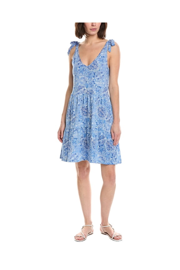 womens Bow Shoulder Tiered Mini Dress, l