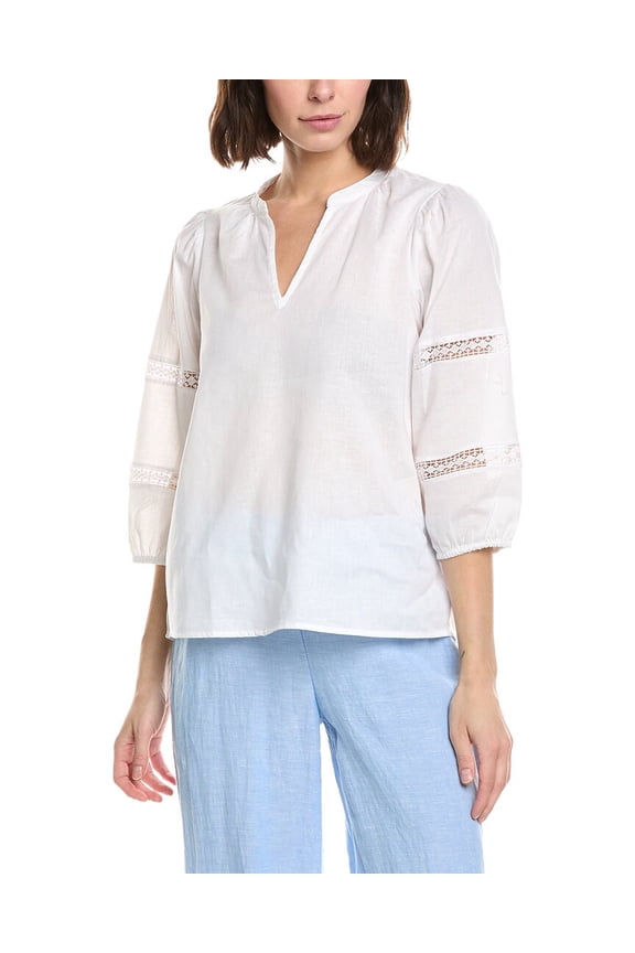 womens Constance Linen-Blend Blouse, XL, White