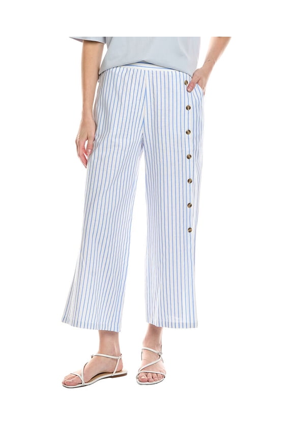 womens  Linen-Blend Asymmetrical Capri Pant, l, Blue
