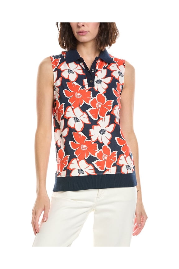 womens Tippi Contrast Collar Sleeveless Polo Shirt, XL, Red