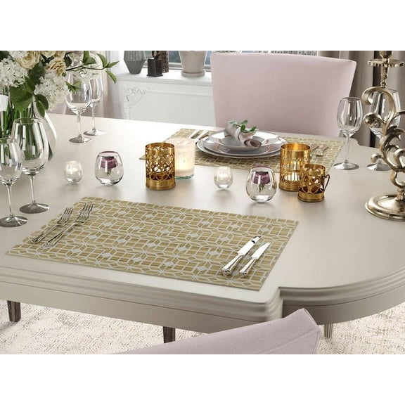 Stella Placemat Set, Neutral Place Setting, Unique 2D Wood Design - 2 piece Set