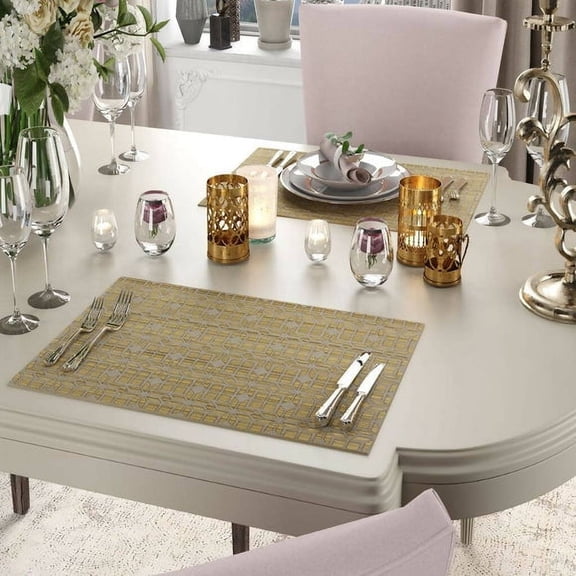 Stella Placemat Set, Neutral Place Setting, Unique 2D Wood Design - 2 piece Set
