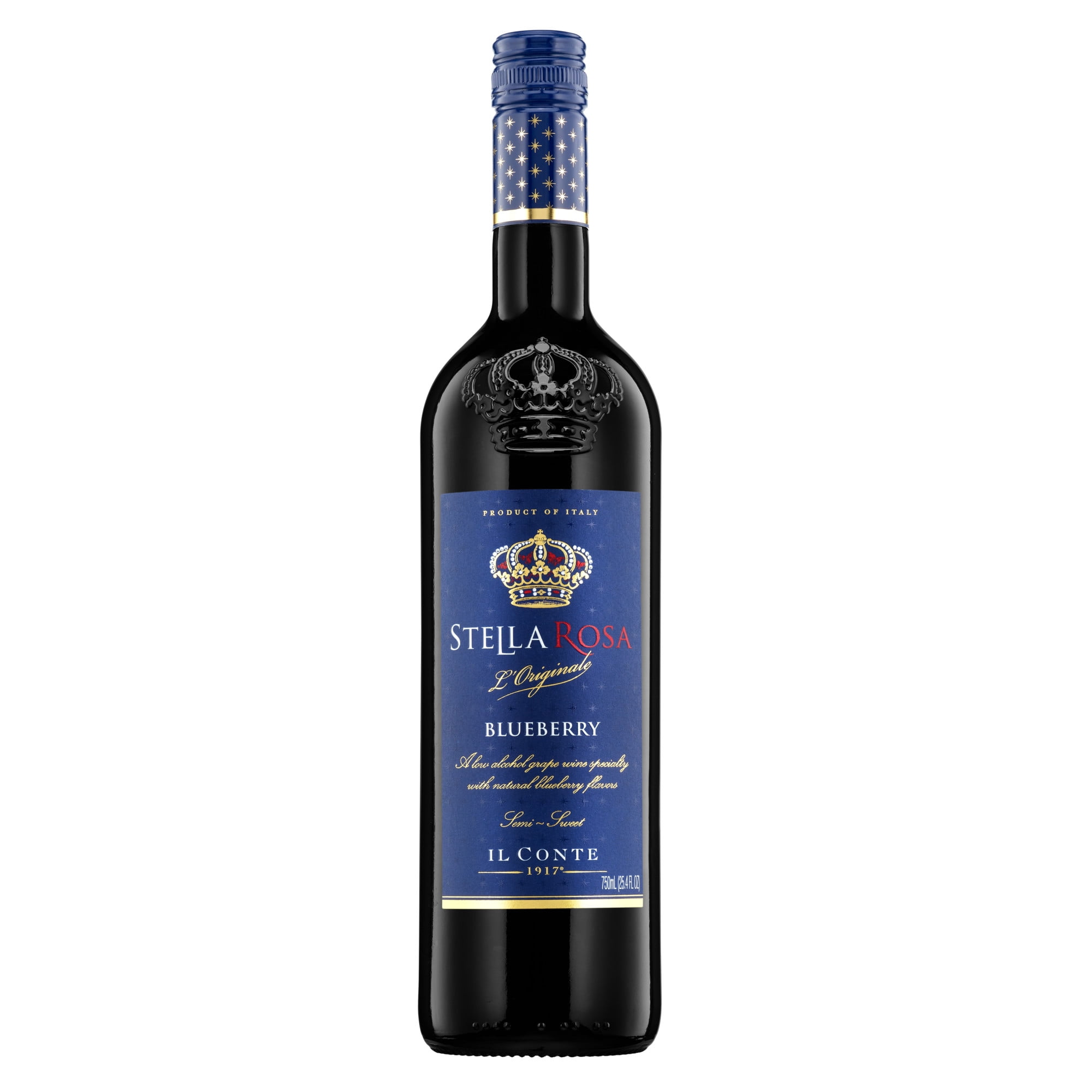 Stella Rosa Blueberry Semi-Sweet Red Wine, 750ml Glass Bottle, Piedmont Italy, Serving Size 5oz