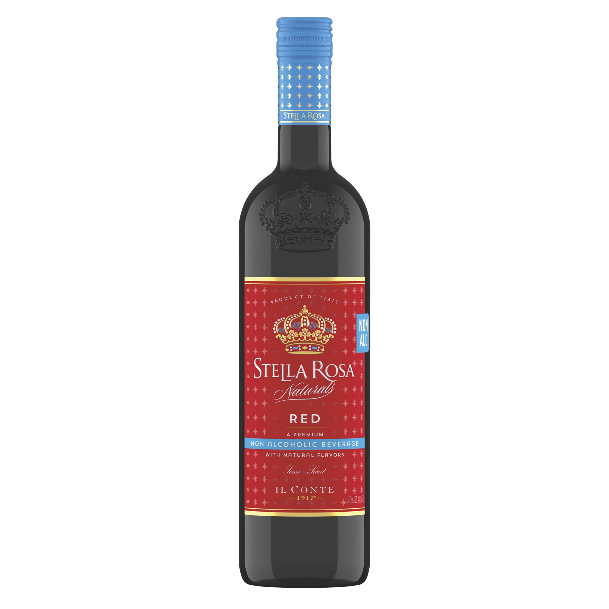 Stella Rosa Naturals Red Non-Alcoholic Semi-Sweet Wine 750ml Glass Bottle Piedmont Italy Serving Size 5oz