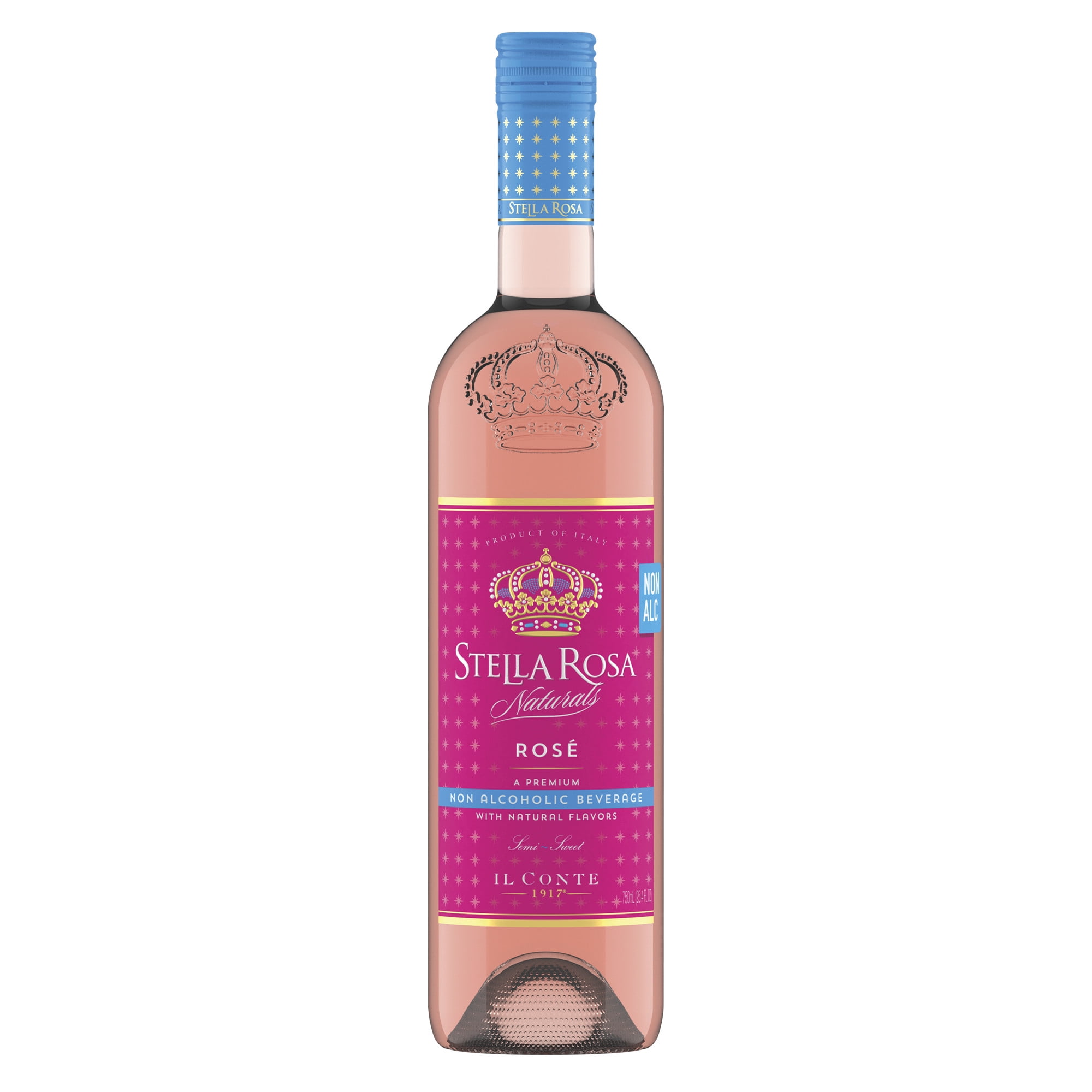 Stella Rosa Naturals Rose Non-Alcoholic Semi-Sweet Wine 750ml Glass Bottle Piedmont Italy