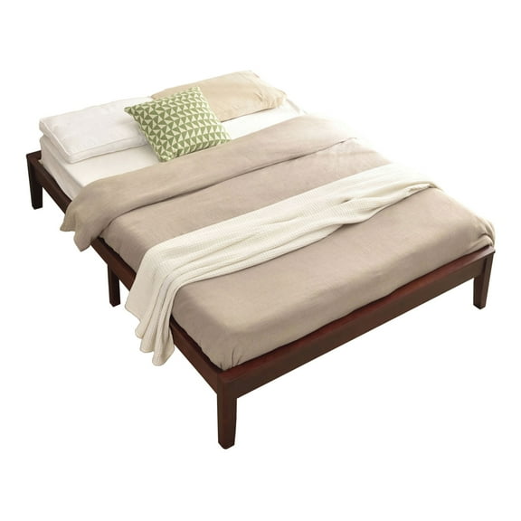 Stella Solid Pine Wood Queen Platform Bed Frame - Mahogany