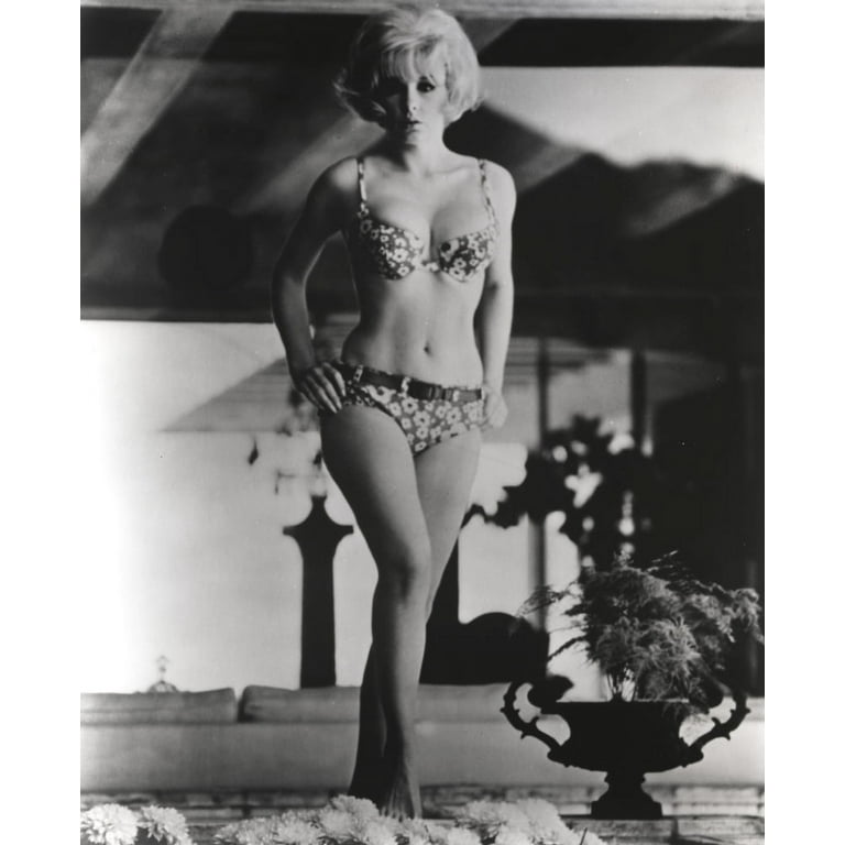 Stella Stevens Hands on Hips Pose wearing Printed Bikini in Black and White Photo Print 8 x 10