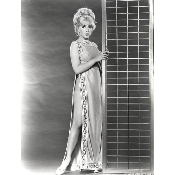 Stella Stevens Leaning Pose wearing Chinese Silk Dress in Black and White Photo Print (8 x 10)