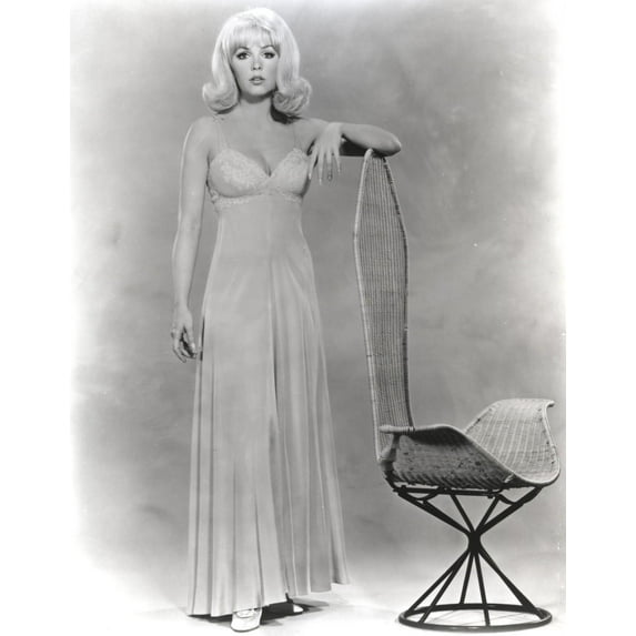 Stella Stevens Reclining Pose wearing White Dress in Black and White Photo Print (24 x 30)