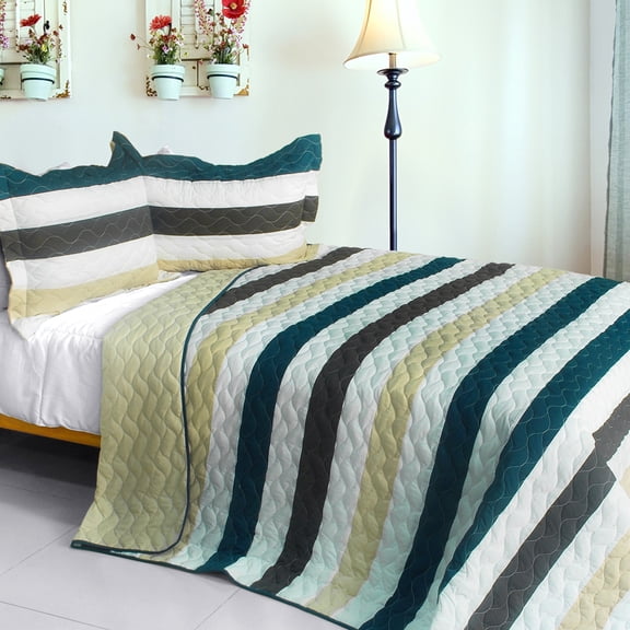 Stella Wish 3PC Vermicelli-Quilted Patchwork Quilt Set (Full/Queen Size)