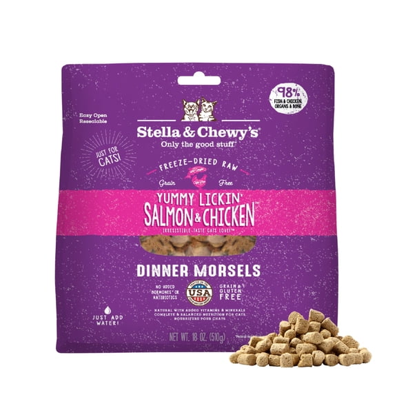 Stella & Chewy's Freeze-Dried Morsels for Cats - Yummy Lickin' Salmon & Chicken - 18 Ounce Bag