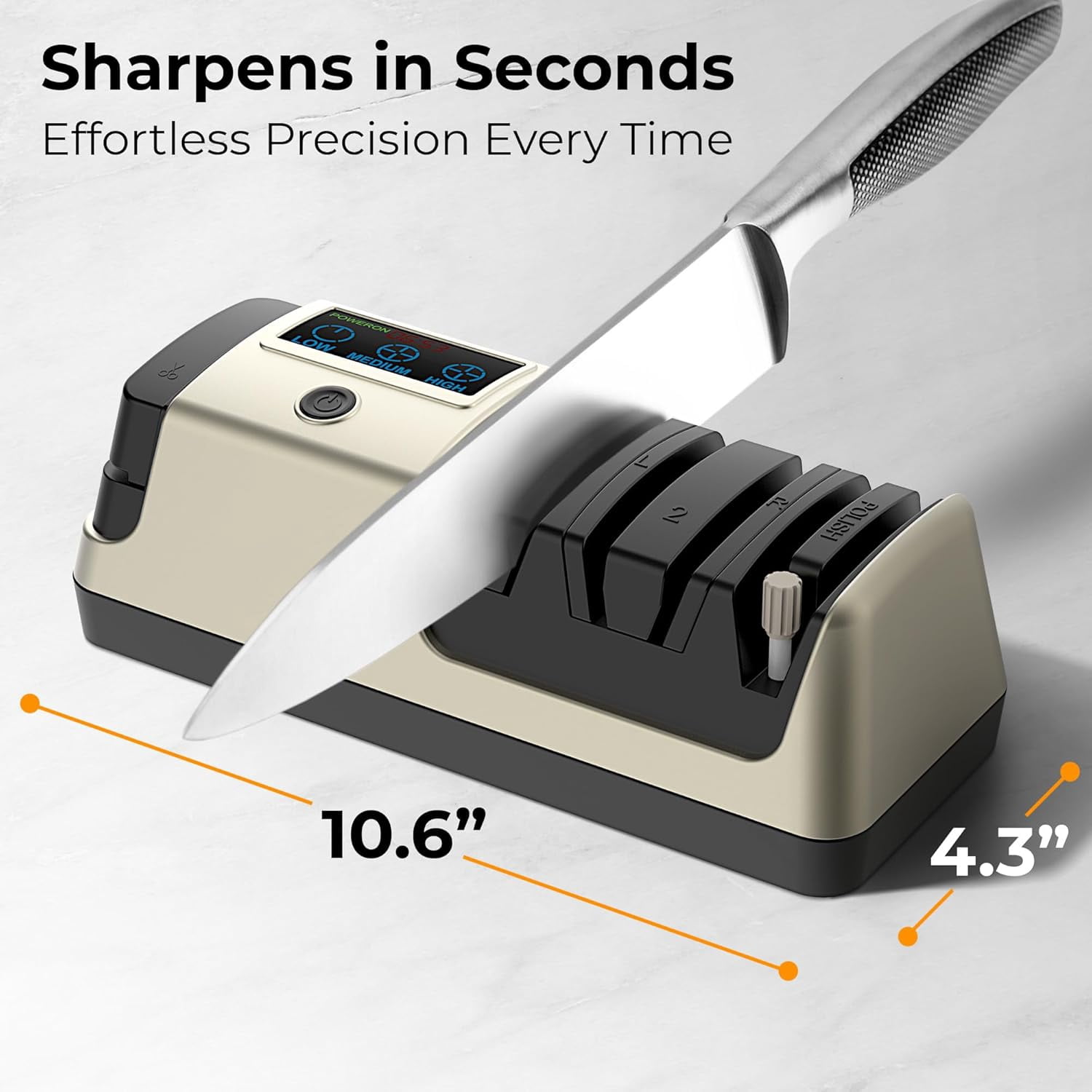 Electric Knife Sharpener with LCD Display, 5-in-1 Professional Sharpener Adjustable Speed  Wheel Ceramic Rod for Kitchen Knives Scissors Gold