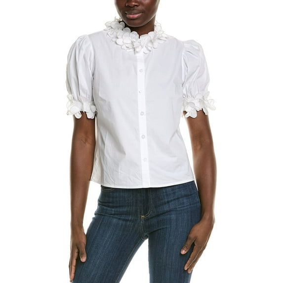 Stellah womens 3D Floral Trim Blouse, s, White
