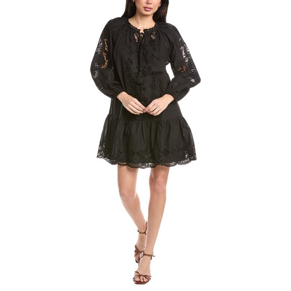Stellah womens Greta Eyelet Trimmed Mini Dress, l, Black