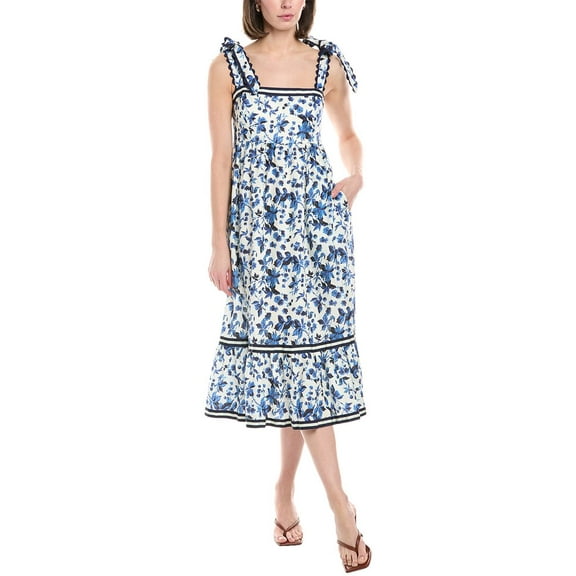 Stellah womens  Tie Shoulder Linen Midi Dress, l, Blue