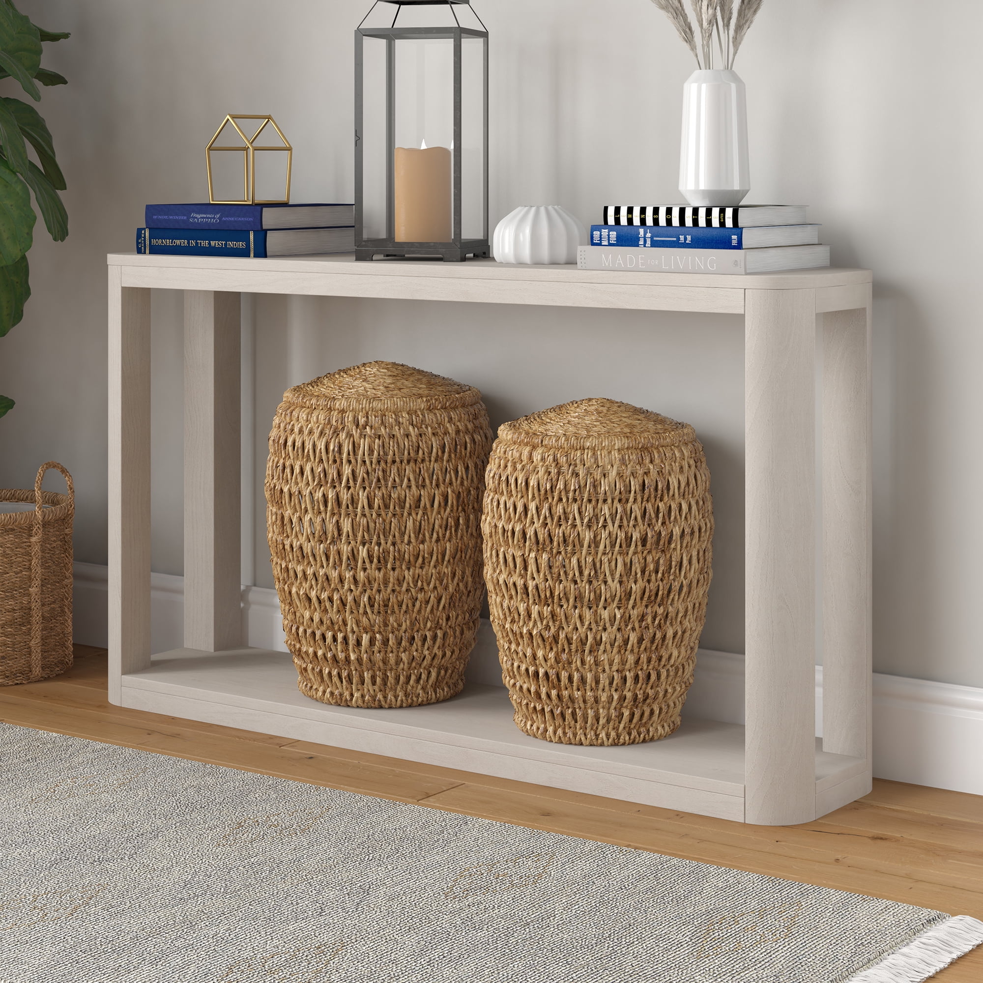 Evelyn&Zoe Modern/Contemporary 52" Wide Alder White Console Table