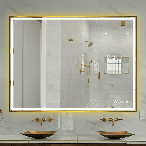 Blossom Stellar LED Bathroom Mirror 48"x36" with Anti-Fog, Dimmable, Gold Frame, Wall-Mounted