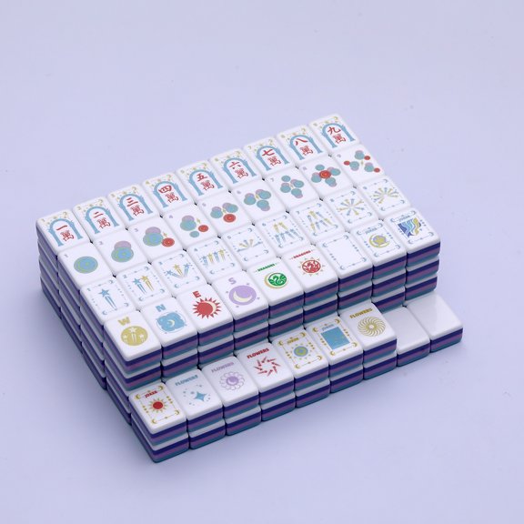 Stellar Alignment Celestial American Mahjong Set,166 Acrylic Mah Jongg Tiles,Complete Game Kit with Gift Box,Dice & Storage Bag,Sun Moon Star Galaxy Mahjong for Game Night & Gifts Blue