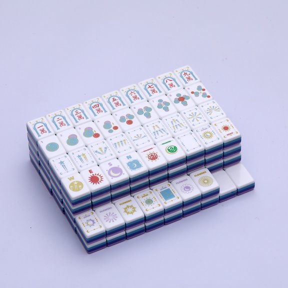 Stellar Alignment Celestial Themed American Mahjong Set, 166 Tiles Portable Mah Jongg Game with Storage Box, Dice & Drawstring Bag, Sun Moon Star Design Mahjong Tiles for Family Game Night Pink