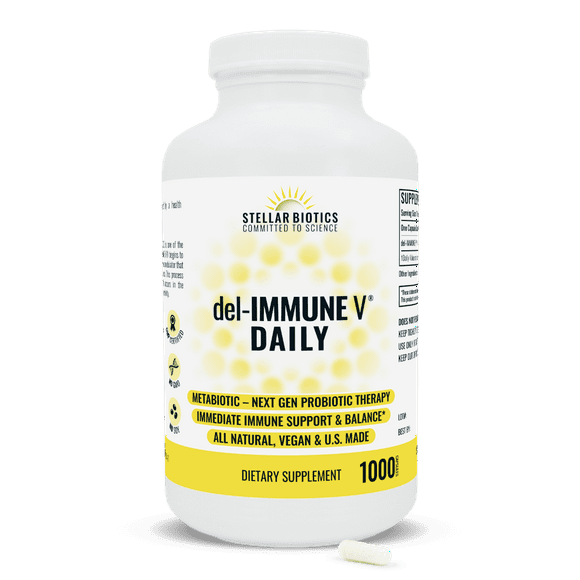 Stellar Biotics - del-IMMUNE V DAILY 25mg - All-Natural Advanced Immune Support - Immediate High Potency Immune System Care - Metabiotic Treatment, Next-Gen Probiotic Therapy (1000 Capsules)
