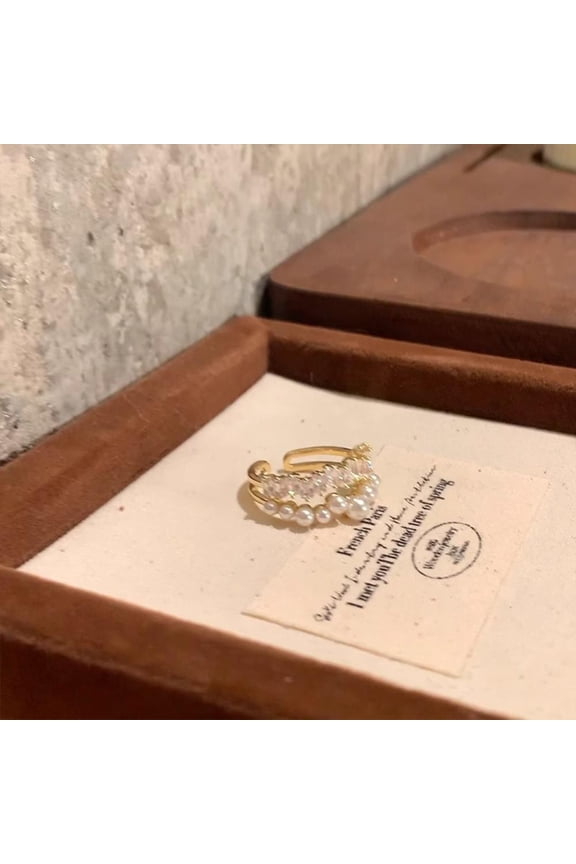 Stellar Brilliance~ Double-Layer Open Ring with Starry Pearl Accents Premium Luxury Niche Ring Trendy Ring