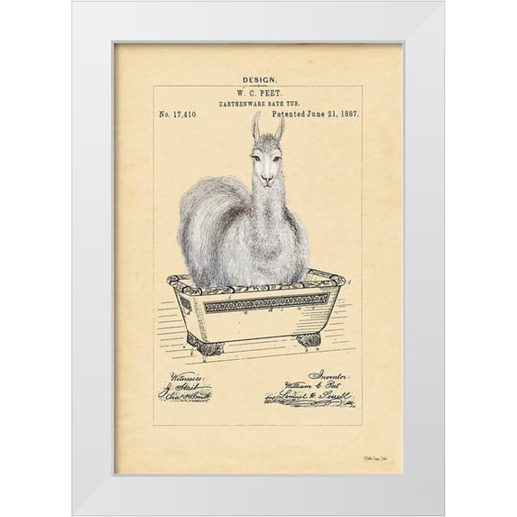 Stellar Design Studio 11x14 White Modern Wood Framed Museum Art Print Titled - Llama in Tub