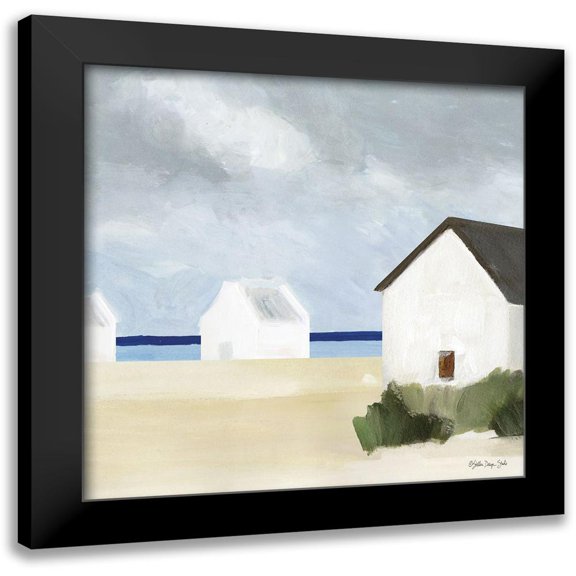 Stellar Design Studio 12x12 Black Modern Framed Museum Art Print Titled - Beach Huts 4