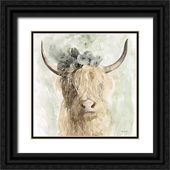 Stellar Design Studio 12x12 Black Ornate Wood Framed with Double Matting Museum Art Print Titled - Cow and Crown I
