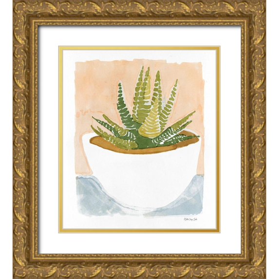 Stellar Design Studio 12x13 Gold Ornate Wood Framed with Double Matting Museum Art Print Titled - Cacti Bowl