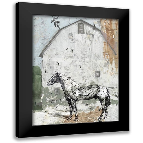 Stellar Design Studio 12x14 Black Modern Framed Museum Art Print Titled - Barn with Horse