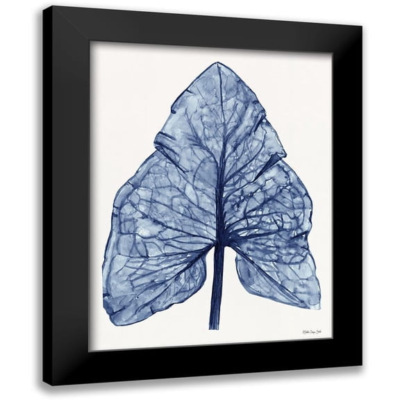 Stellar Design Studio 12x14 Black Modern Framed Museum Art Print Titled - Indigo Leaf