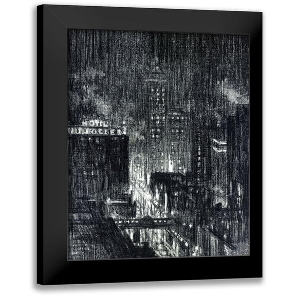 Stellar Design Studio 12x14 Black Modern Framed Museum Art Print Titled - Manhattan Night