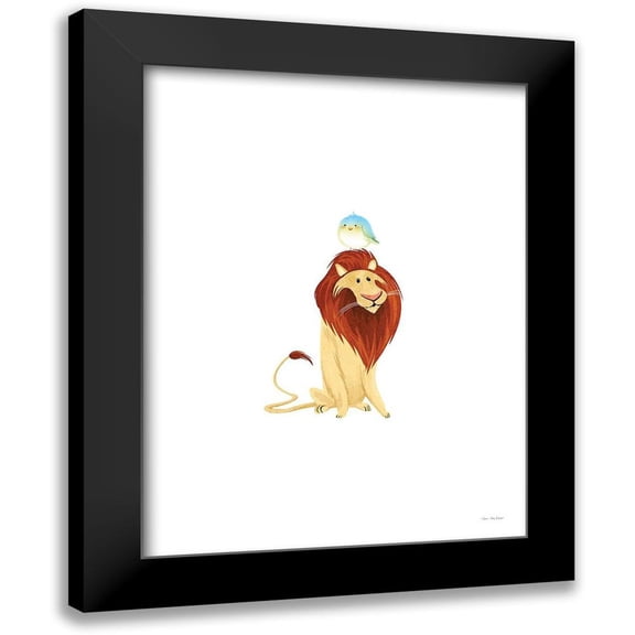 Stellar Design Studio 12x14 Black Modern Framed Museum Art Print Titled - Safari Lion and Bird