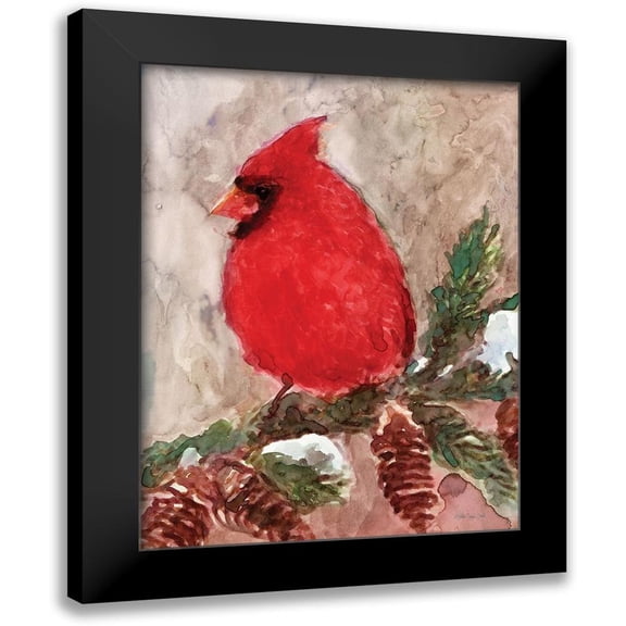 Stellar Design Studio 12x14 Black Modern Framed Museum Art Print Titled - Winter Cardinal